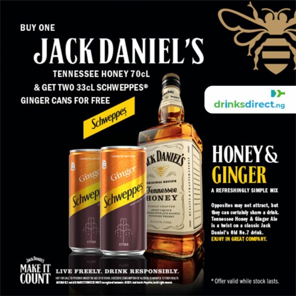 Jack Daniels Honey + 2 Schweppes Ginger