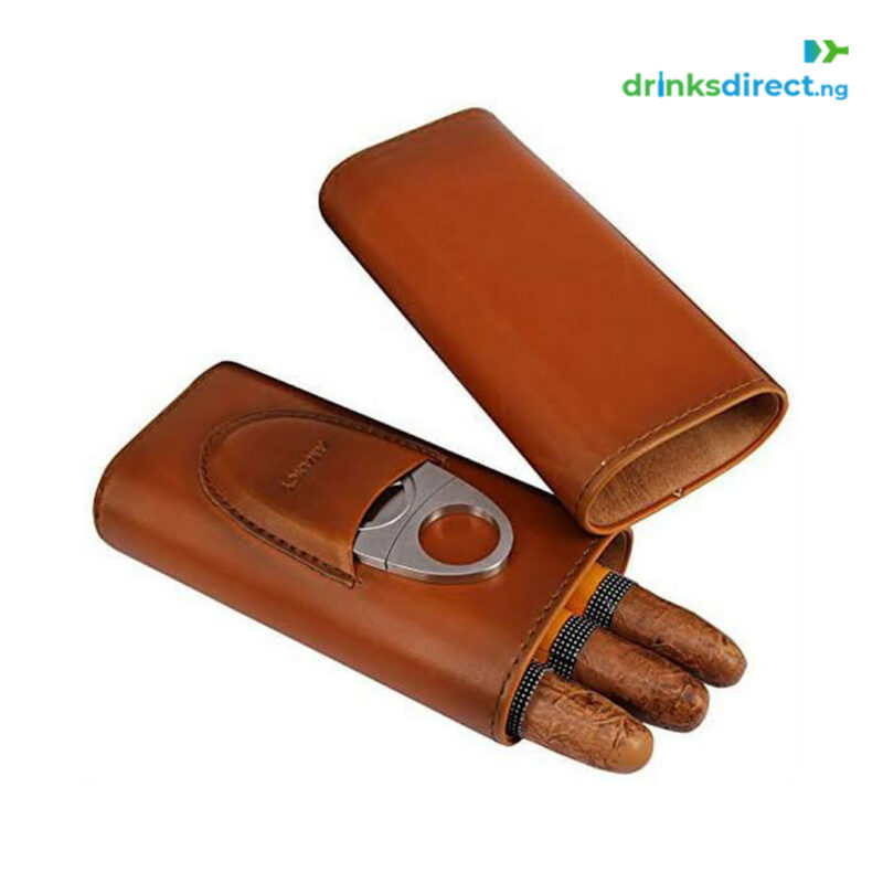 AMANCY PREMIUM  3- FINGER BROWN LEATHER CIGAR CASE